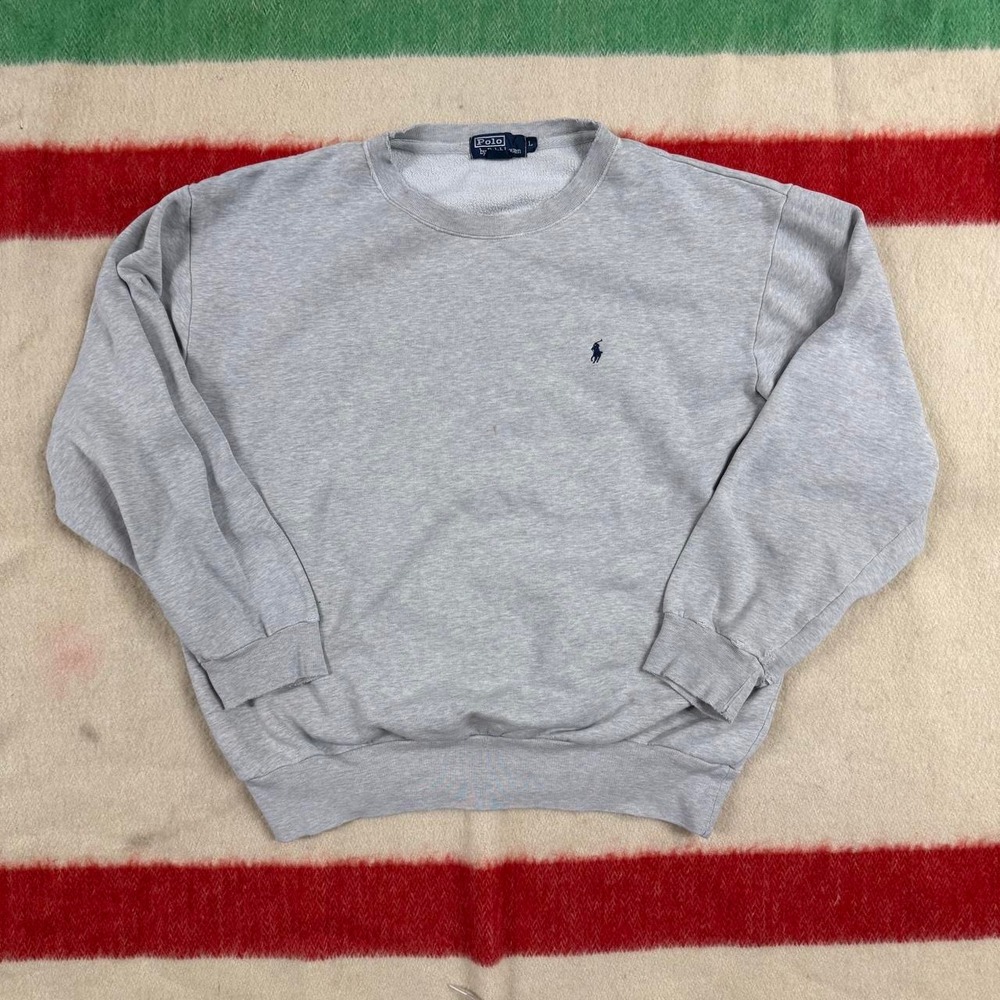 Vintage Polo Ralph Lauren Crewneck Sweatshirt Mens Large Grey Distressed Pony
